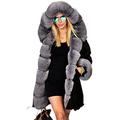 Aox Women Winter Faux Fur Hood Warm Thicken Coat Lady Casual Plus Size Parka Jacket Outdoor Overcoat (8, Black 7008)