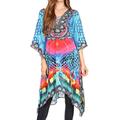 Sakkas P2 - Kristy Long Tall Lightweight Caftan Dress/Cover Up with V-Neck Jewels - 17125-BluePink - OS