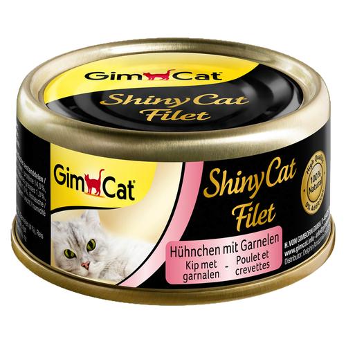 12 x 70g ShinyCat Filet Hühnchen & Garnelen GimCat Katzenfutter nass