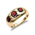 Jewelco London Men's Solid 9ct Yellow Gold Round Brilliant Garnet Star Set 3 Stone Trilogy Gypsy Ring