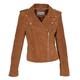 Womens Genuine Suede TAN Biker Jacket Girls X-Zip Fitted Designer Leather Coat - Rusty (10)