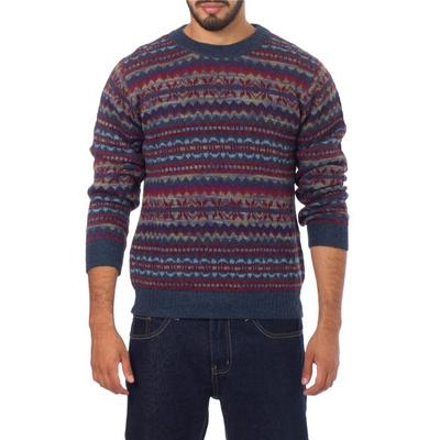 Men's 100% alpaca sweater, 'Colca Blue'