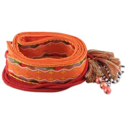 Tangerine Tassels,'Rayon Embroidered Orange and Red Cotton Belt with Tassels'