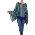 Lima Dance,'Bohemian Knit Sweater from Peru in Turquoise Stripes'