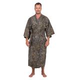 'Star Quest' - Men's Dark Blue and Yellow Batik Cotton Robe from Bali