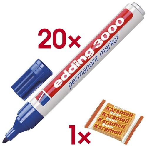 20x Permanent-Marker »3000« inkl. 1x Karamellbonbons »Karamell Riesen« blau, Edding