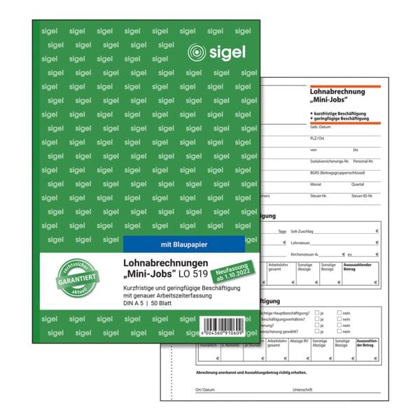 Sigel Formularbuch »Lohnabrechnung Mini-Job« LO519 weiß