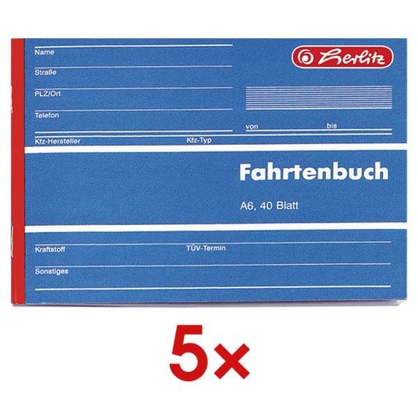 Herlitz 5x Formularbuch (A6 quer) »Fahrtenbuch« weiß, 14.8x10.5 cm