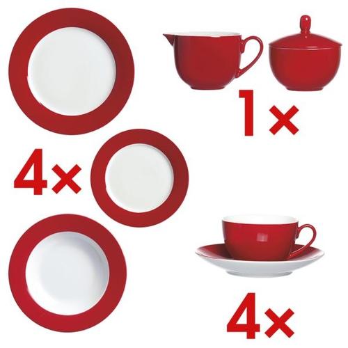 Tafelservice-Set »Doppio«, bestehend aus: 4 Speisetellern, 4 Kaffeetassen inkl. rot, Ritzenhoff & Breker, 27×3 cm