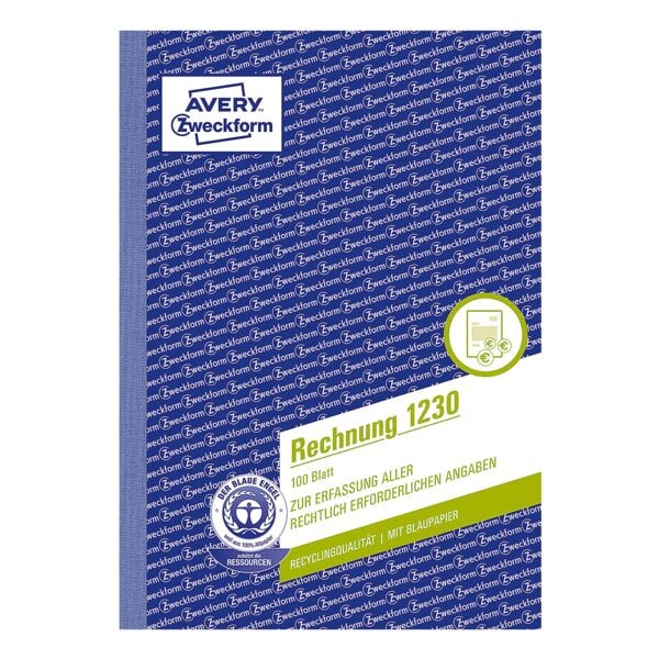 Avery Zweckform Formularbuch 1230 »Rechnung« A5, 1-fach, Recyclingpapier weiß, 14.8x21 cm Image