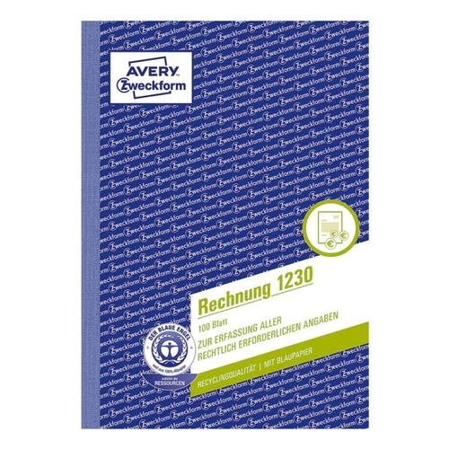 Formularbuch 1230 »Rechnung« A5, 1-fach, Recyclingpapier weiß, Avery Zweckform, 14.8×21 cm