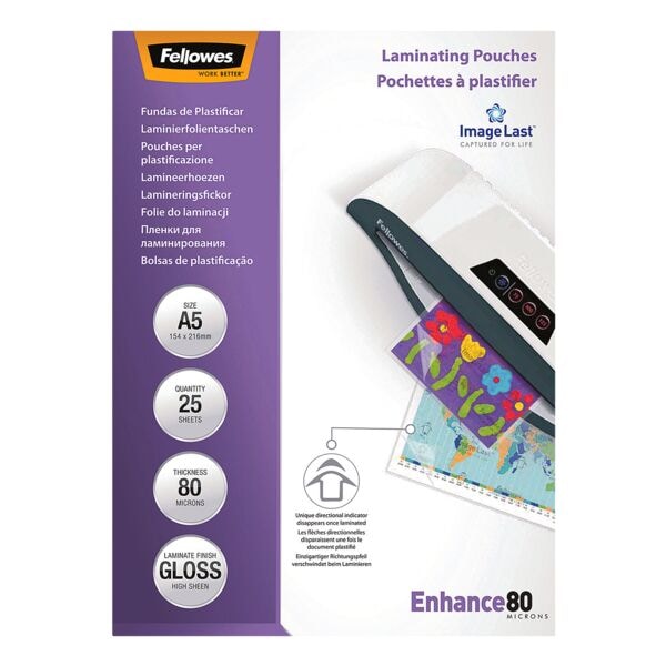 Fellowes Laminierfolien ImageLast A5 25 Stück 80 mic transparent, 12.6x22 cm Image