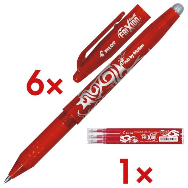 Pilot 6x Tintenroller »FriXion Ball 0.7« inkl. 3er-Pack Tintenrollerminen »Frixion« rot Image
