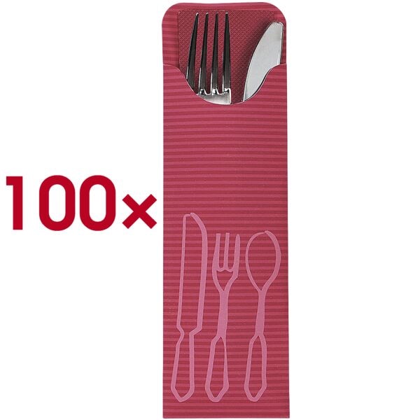 Papstar Bestecktaschen 7,3 x 23,5 cm mit Serviette, 100 Stück rot, 23.5 cm Image