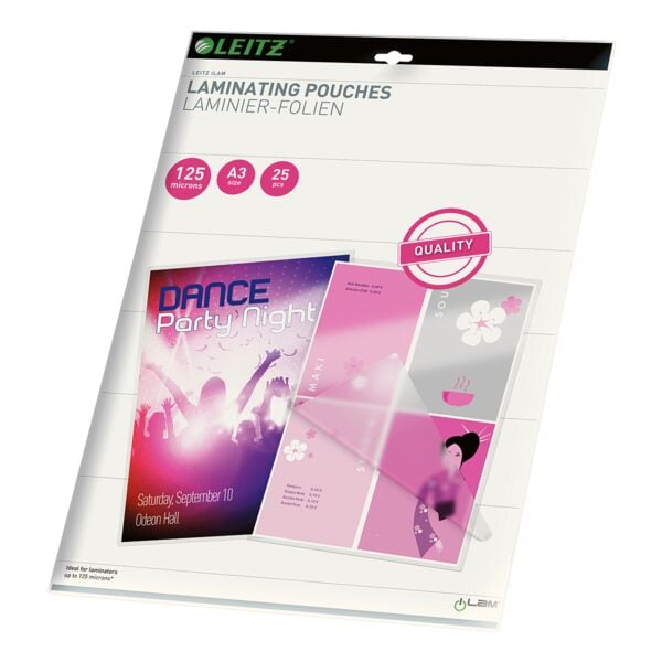 Leitz Laminierfolien A3 25 Stück 125 mic transparent, 30.3x42.6 cm Image