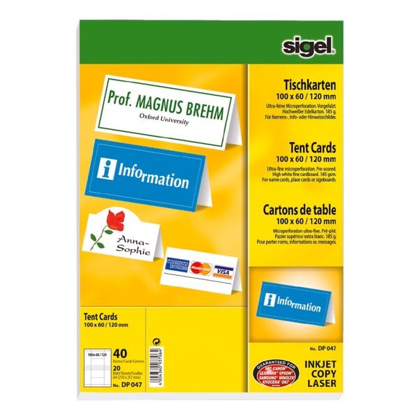 Sigel Tischkarten DP047 weiß, 10x12 cm Image