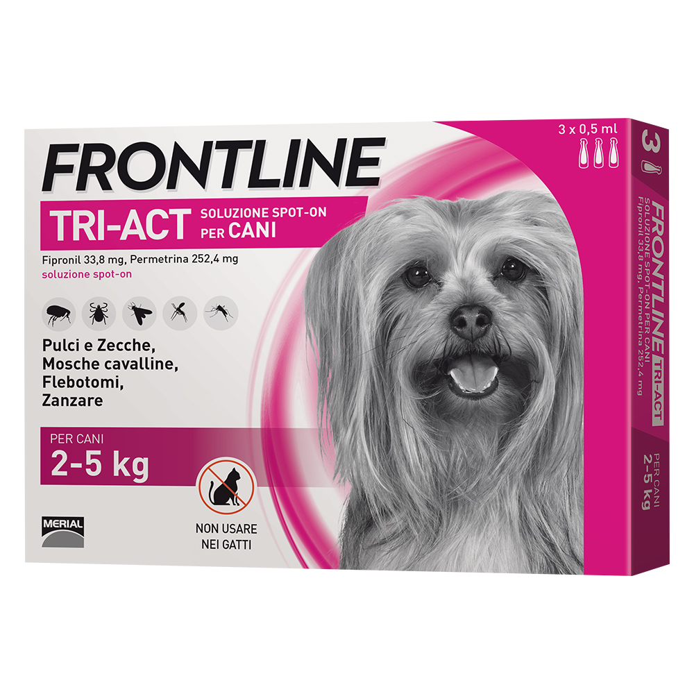 Frontline Tri Act cane: tutte le soluzioni pipette spot-on - 3 pipette, peso 2-5 kg (0,5 ml)