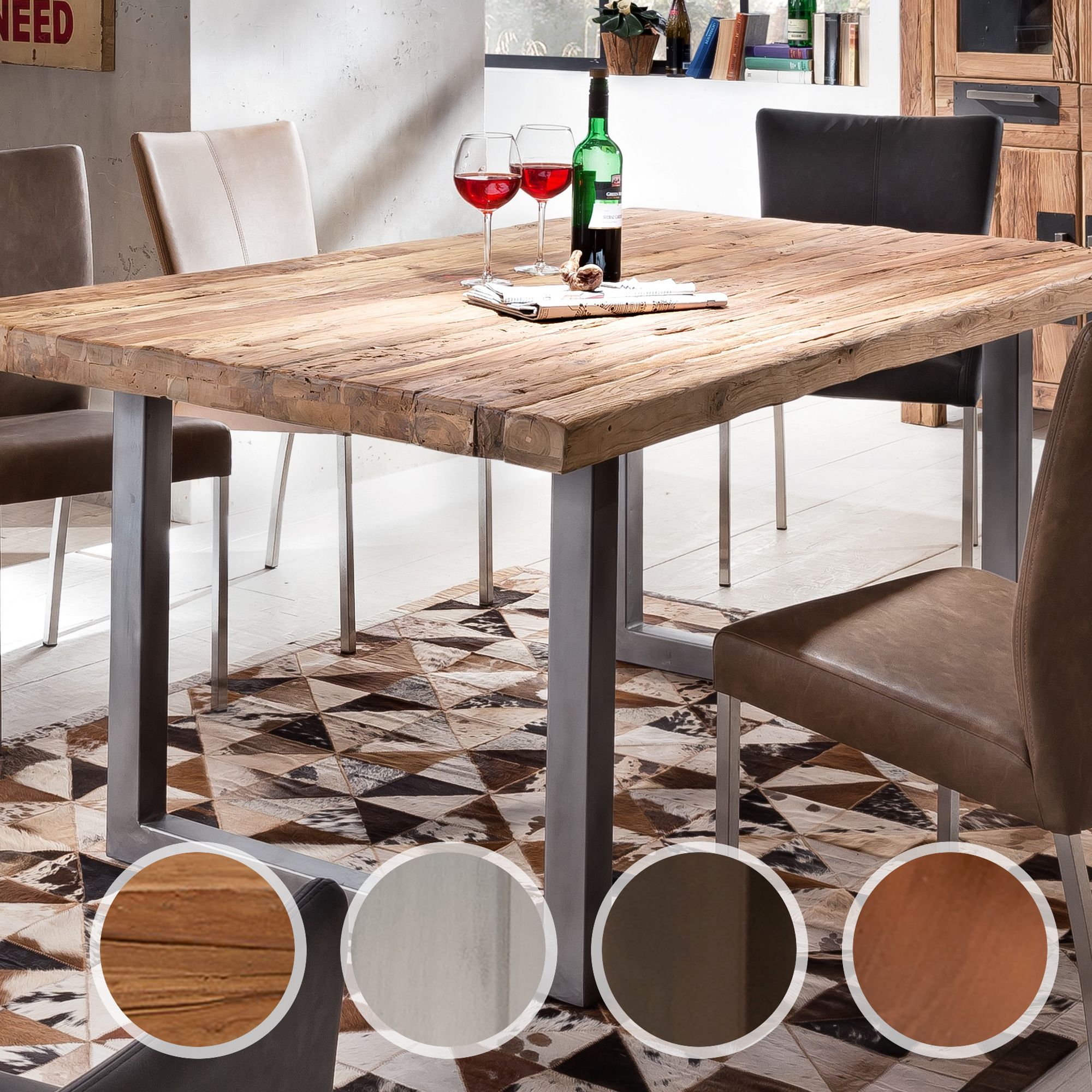 SIT Tops & Tables Esstisch Massivholz Teak 180x100 cm / Roheisen lackiert