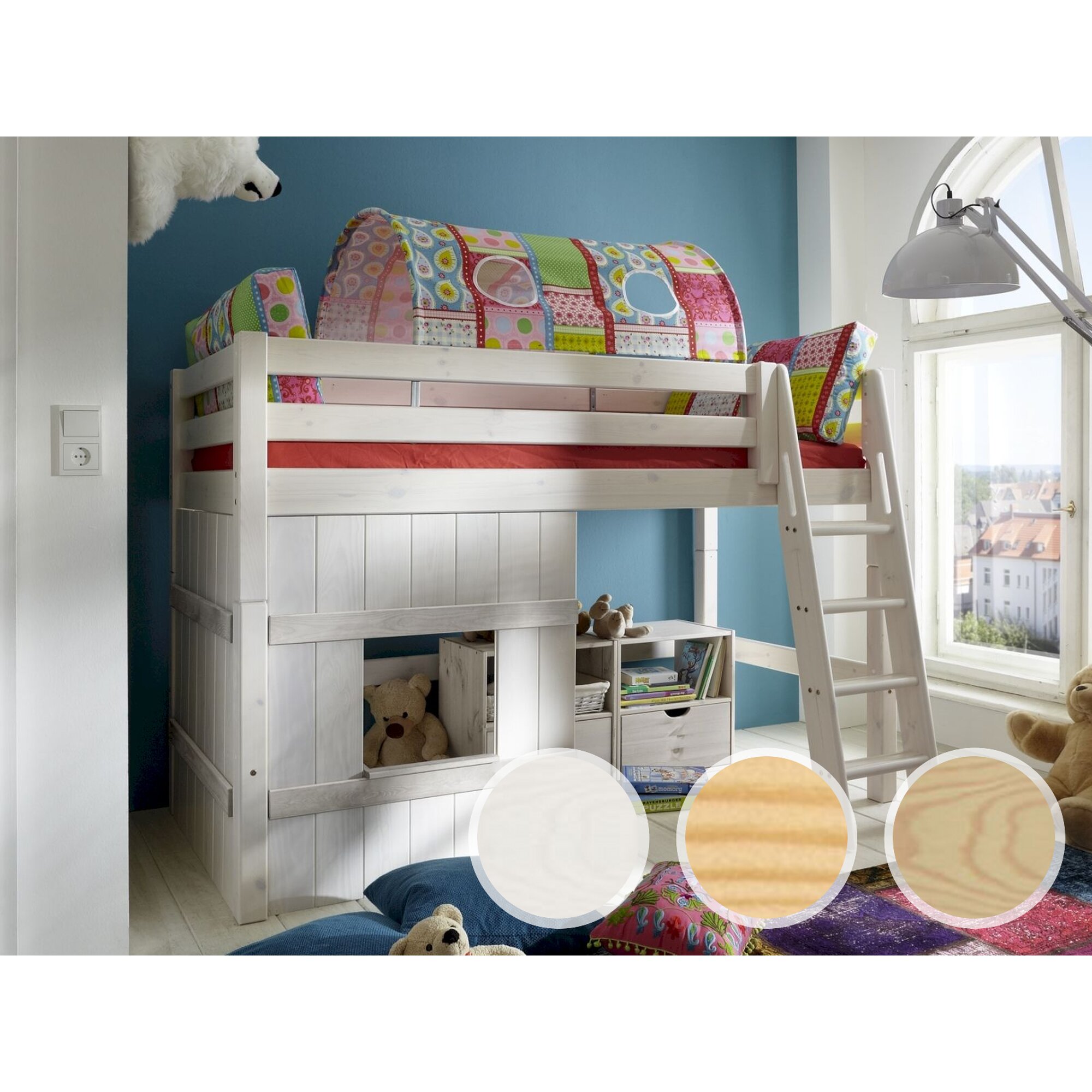 INFANSKIDS Hochbett mit Leiter Kiefer weiss / 117 cm