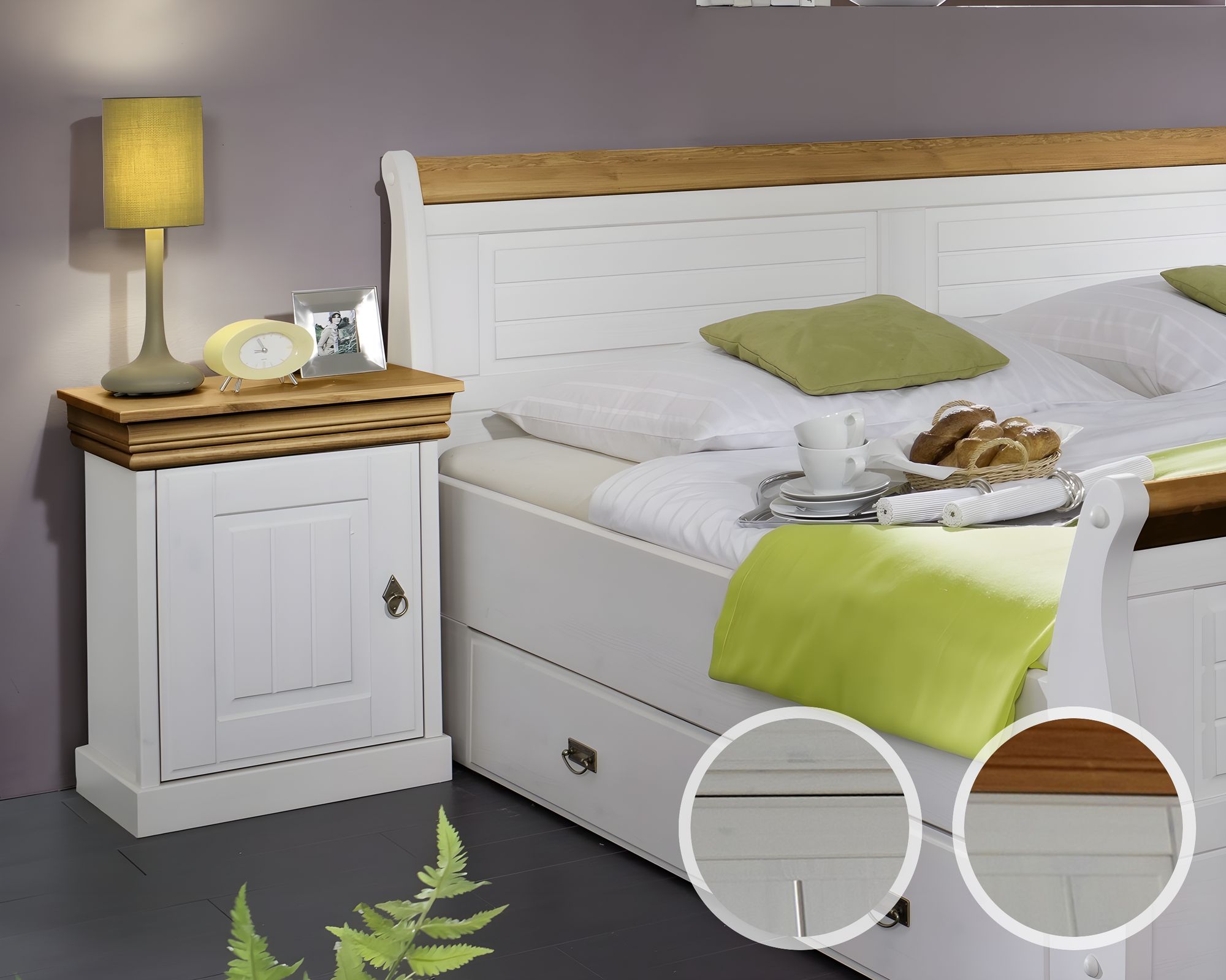 3S Frankenmöbel »Country« Massivholz Nachttisch SZ-0132 / Weiss / B 51 x H 64 x T 35 cm