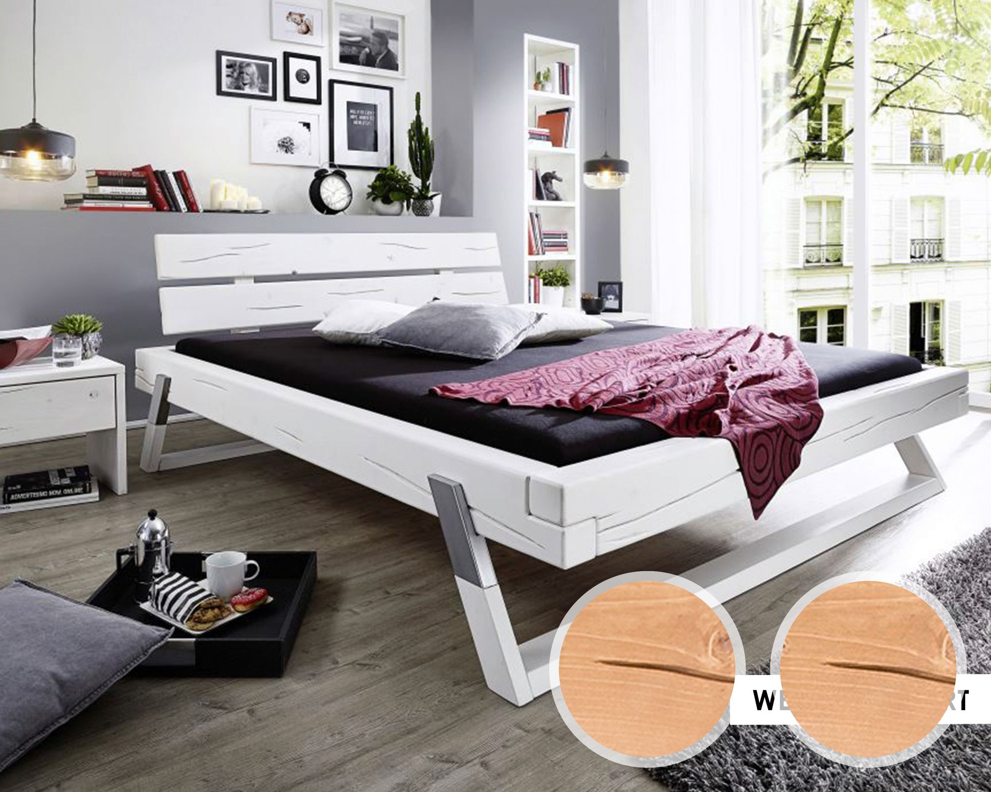 3S Frankenmöbel »Alia 2« Massivholz Balkenbett 180x200 cm / weiss lackiert