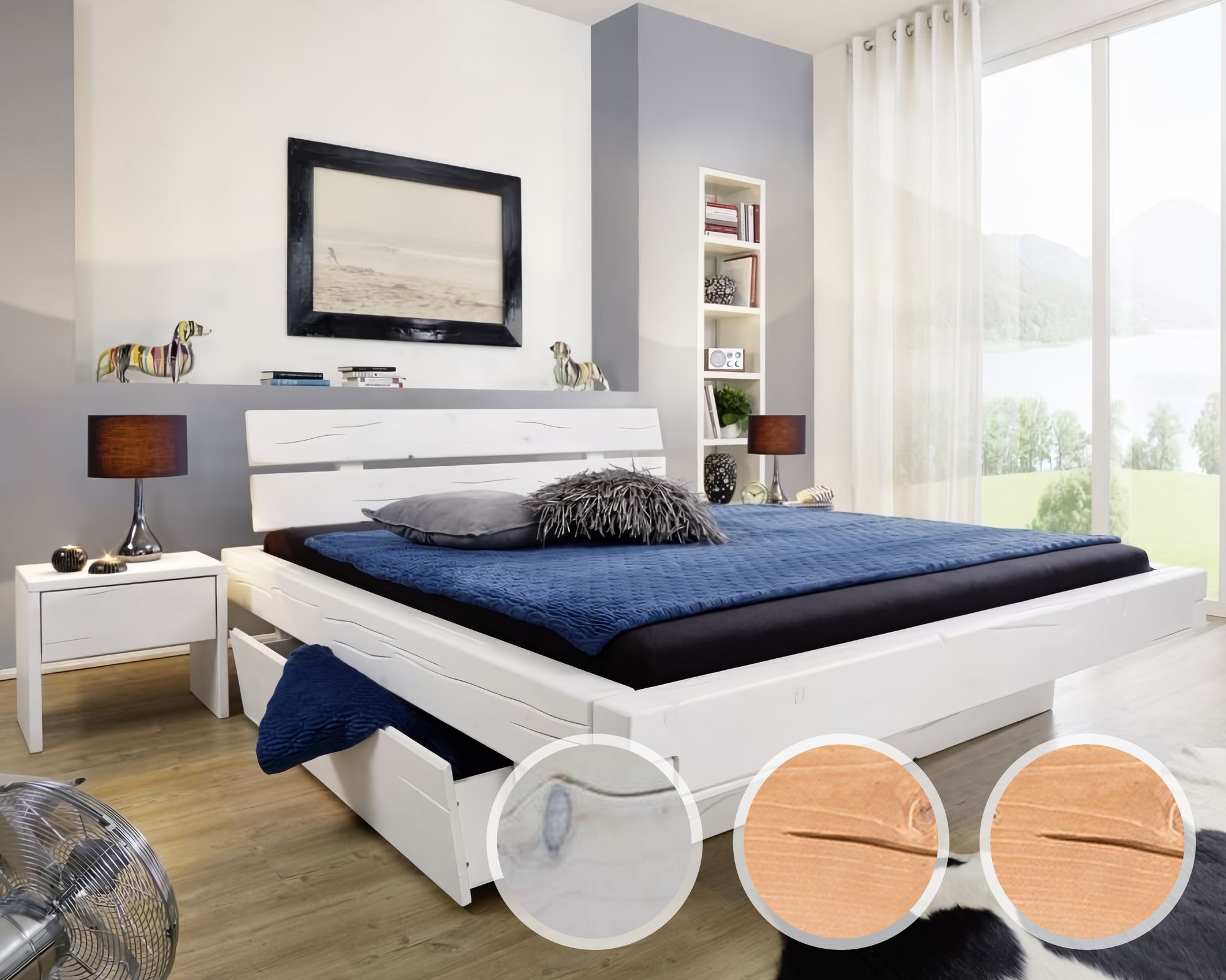 3S Frankenmöbel »Hover« Massivholz Balkenbett BE-0285 / 160x200 cm / Honigfarben / mit 1 Schubkasten