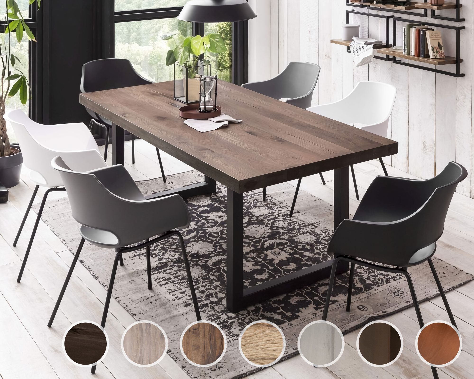 SIT Tops & Tables Esstisch Massivholz Timber ll Natur geölt / 200x100 cm / Eisen antikbraun