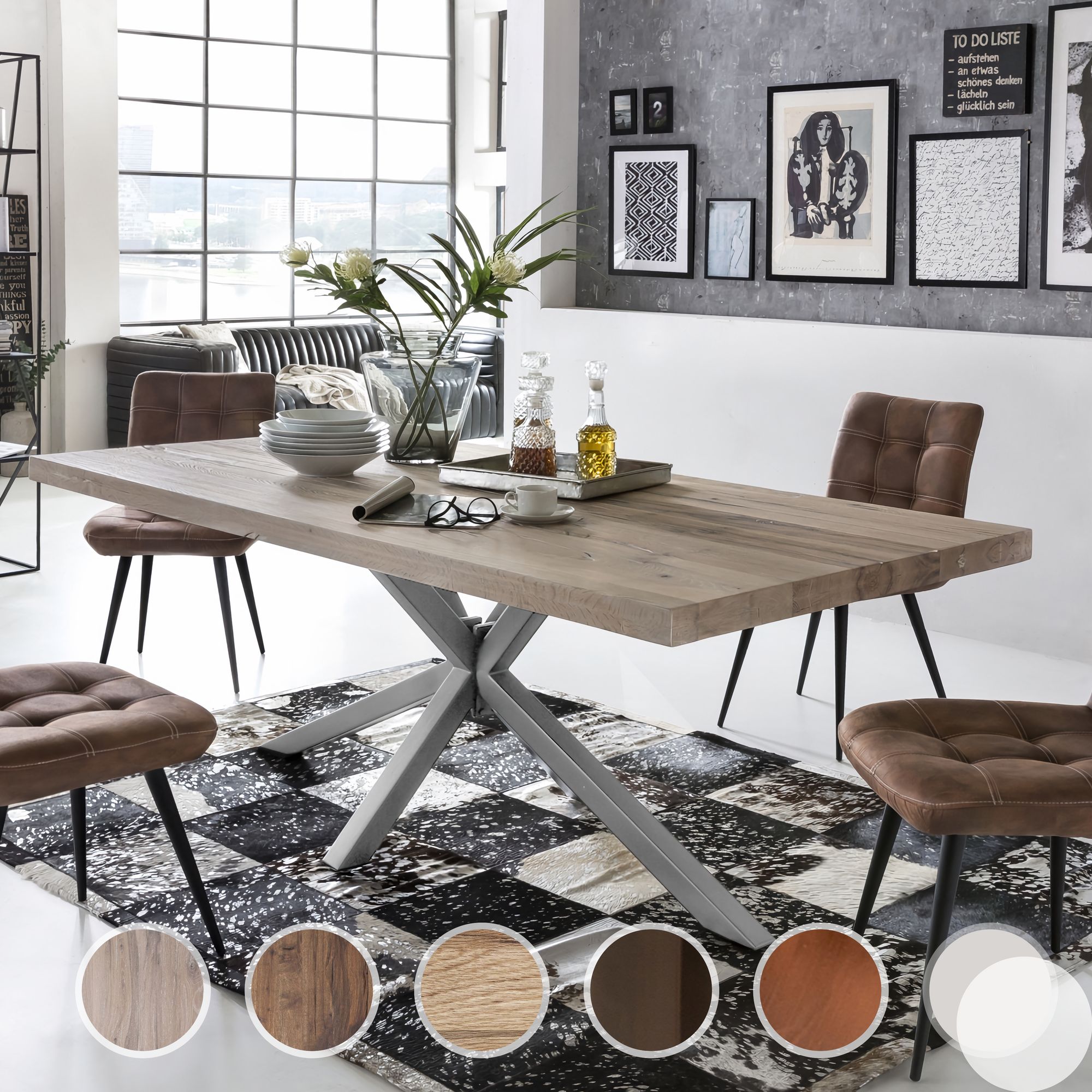 SIT Tops & Tables Esstisch Massivholz Timber Natur geölt / 200x100 cm / Eisen antikbraun