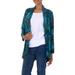 Kenanga,'Long Sleeve Women's Rayon Jacket with Teal Floral Print'