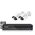 SANSCO 8CH Outdoor CCTV Camera System, 8 Channel 5MP DVR with 500GB Hard Drive, 2x 1080P Bullet Security Camera, Face/Human Detection, Email/APP Alert, Remote View, USB Backup,