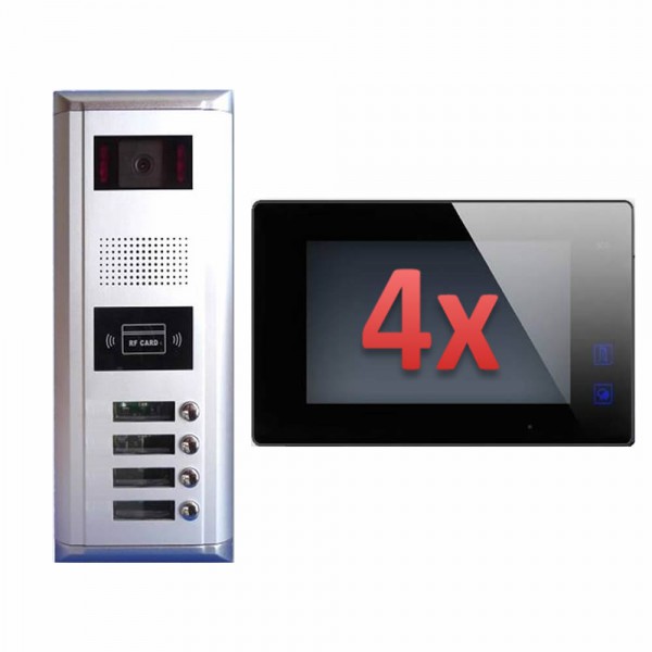 DTR-S4ID+ DT47M-B Video Türsprechanlage RFID Zutrittskontrolle 4-Familienhaus