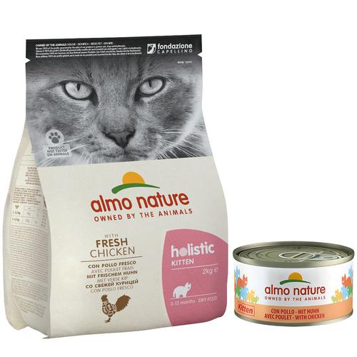 Probierpaket 2 kg Almo Nature Holistic Katzentrockenfutter, Kitten Huhn/Reis & 6 x 70 g Almo...