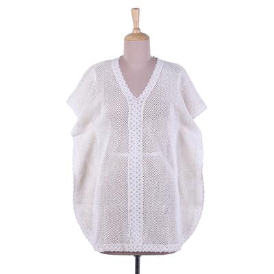 Glamorous Lady,'Cotton Off White Cover Up or Tunic Top from India'