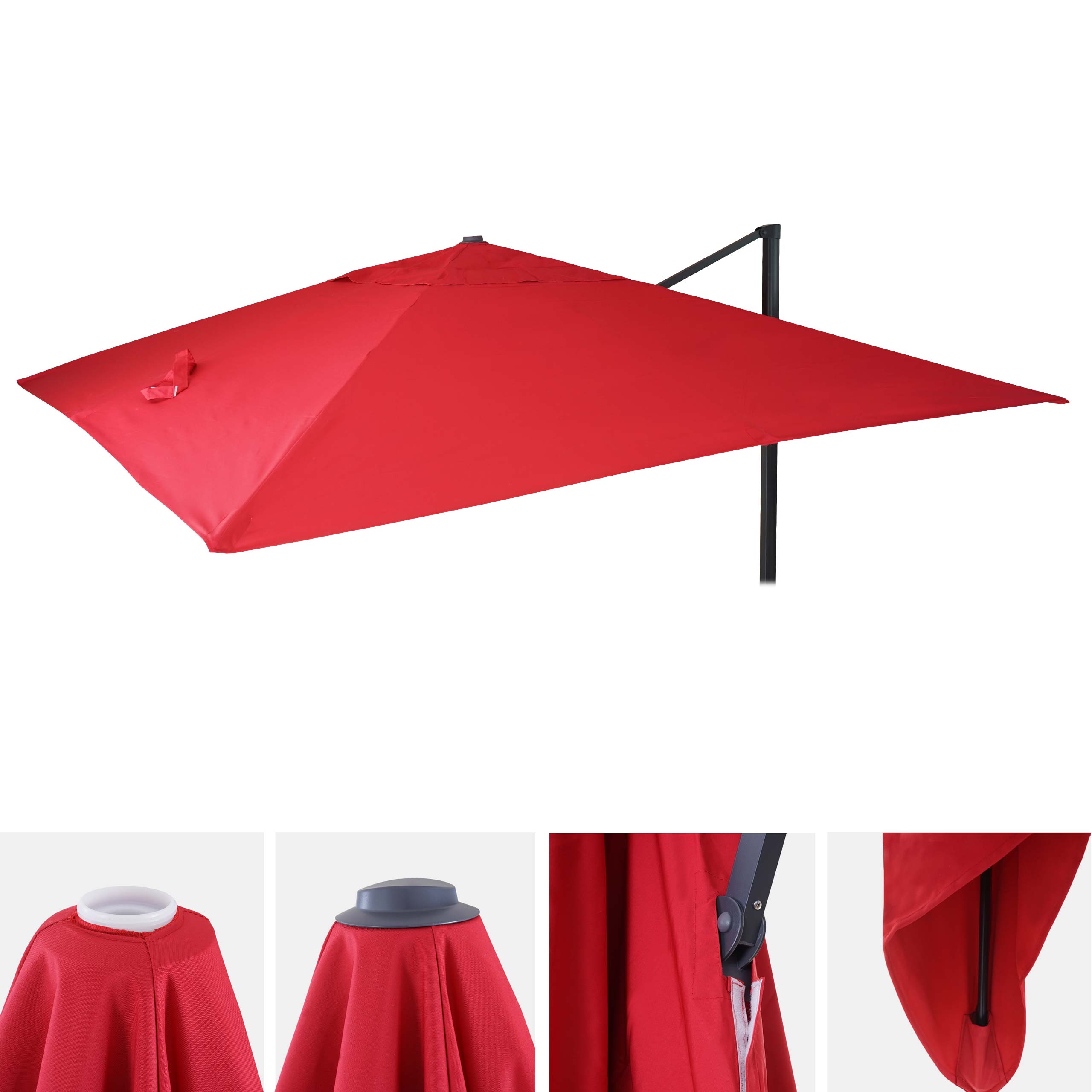 Ersatz-Bezug für Luxus-Ampelschirm HWC-A96, Sonnenschirmbezug Ersatzbezug, 3x3m (Ø4,24m) Polyester ~ rot Image