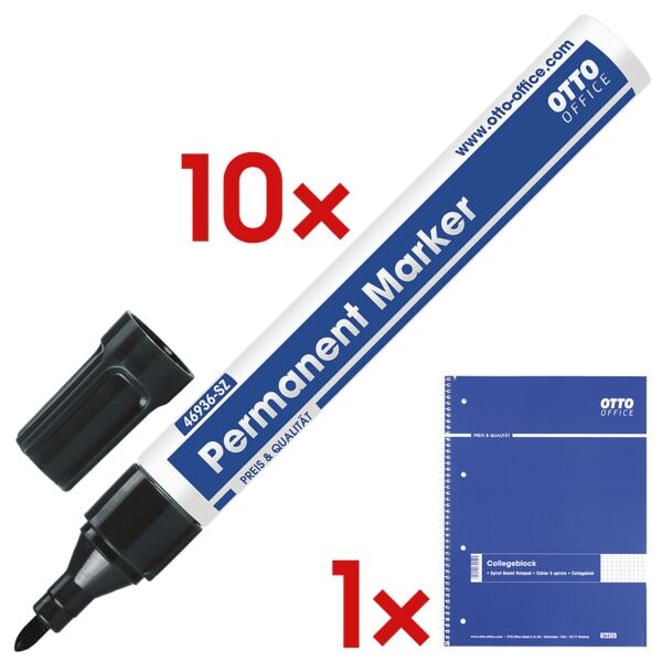 OTTO Office 10 Permanent-Marker inkl. 1 Collegeblock schwarz Image
