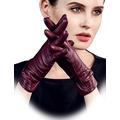 YISEVEN Women's Touchscreen Lambskin Dress Leather Gloves Knot Wool Lined Luxury Stylish Elegant Warm Fleece Fur Heated Lining Winter Ladies Accessories Driving Xmas Gifts, Wine Red 6.5"/S