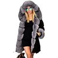 Aox Women Winter Faux Fur Hood Warm Thicken Coat Lady Casual Plus Size Parka Jacket Outdoor Overcoat (20, Black 7008)