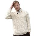 Shawl Collar Aran Sweater Natural