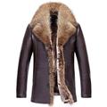 WS668 Mens Winter Leather Warm Coats Luxurious Fur Collar Faux Fur Lining Long Jacket Windproof Parka (UK XX-Large (Asia Tag 4XL), Brown-Long)