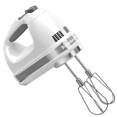 KitchenAid KHM926WH White 9 Speed Hand Mixer with Stainless Steel Turbo Beaters, Pro Whisk, Dough Hooks, and Blending Rod - 120V
