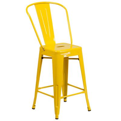 Flash Furniture CH-31320-24GB-YL-GG 24" Yellow Galvanized Steel Counter Height Stool with Vertical Slat Back and Drain Hole Seat
