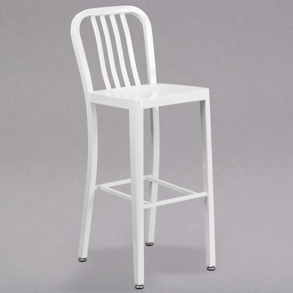 "Flash Furniture CH-61200-30-WH-GG 30"" White Metal Indoor / Outdoor Bar Height Stool with Vertical Slat Back"