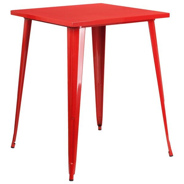 Flash Furniture CH-51040-40-RED-GG 31 1/2" Red Metal Indoor / Outdoor Square Bar Height Table