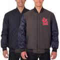 Men's JH Design Charcoal/Navy St. Louis Cardinals Wool Leather Reversible Full-Snap Jacket