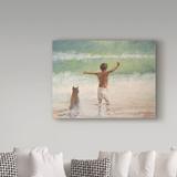 Trademark Fine Art 'Boy & Dog, Lifeguard' Oil Painting Print on Wrapped Canvas in White/Black | 35 H x 47 W x 2 D in | Wayfair BL01806-C3547GG