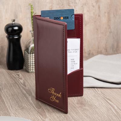 Menu Solutions CH870 5" x 9" Burgundy Guest Check Presenter with Credit Card Pocket