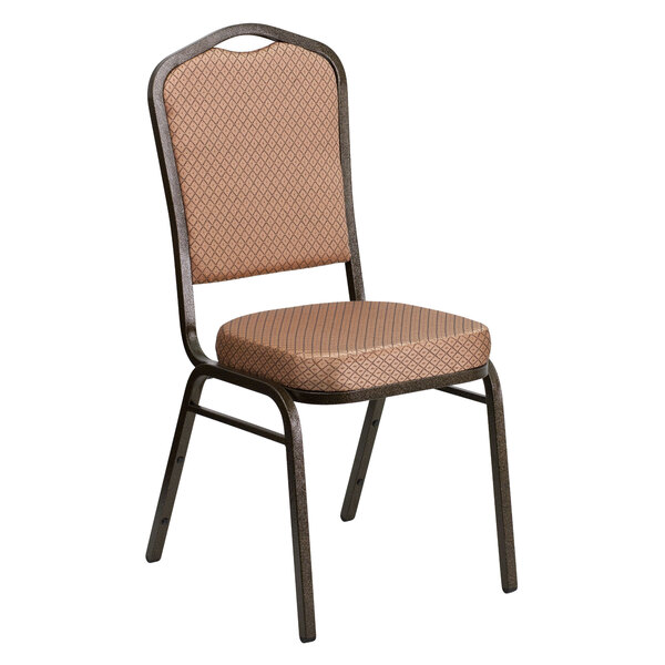 Flash Furniture FD-C01-GOLDVEIN-GO-GG Hercules Gold Diamond Fabric Crown Back Stackable Banquet Chair with Gold Vein Frame
