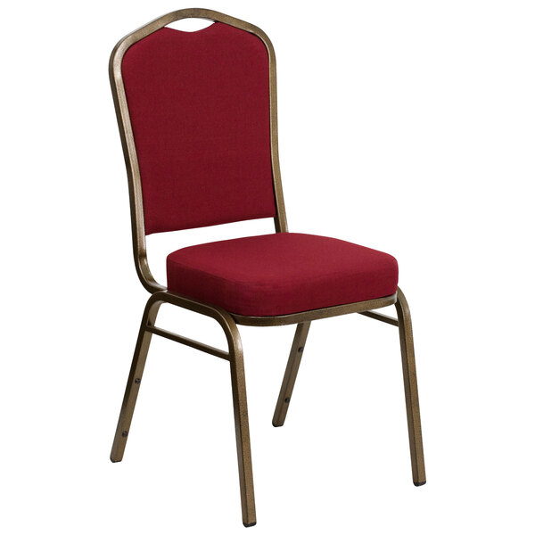 Flash Furniture FD-C01-GOLDVEIN-3169-GG Hercules Burgundy Fabric Crown Back Stackable Banquet Chair with Gold Vein Frame