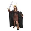 LADIES VIKING FANCY DRESS COSTUME - BROWN TUNIC + CAPE + VIKING HELMET + SWORD (XX-LARGE)