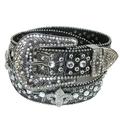 CTM Women's Fleur de Lis Studded Diamante Belt, Xlarge, Metallic